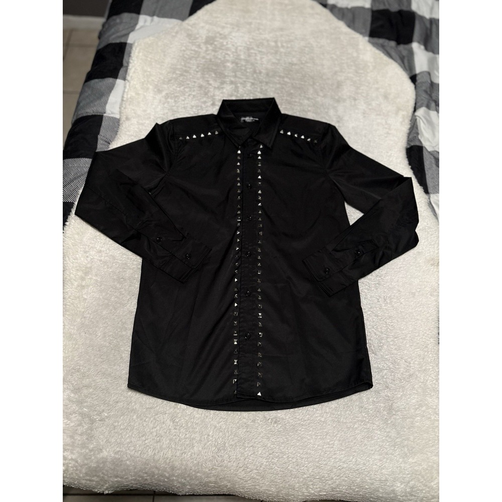 Maniere De Voir Men's Black Button Down Shirt Size Medium Studded